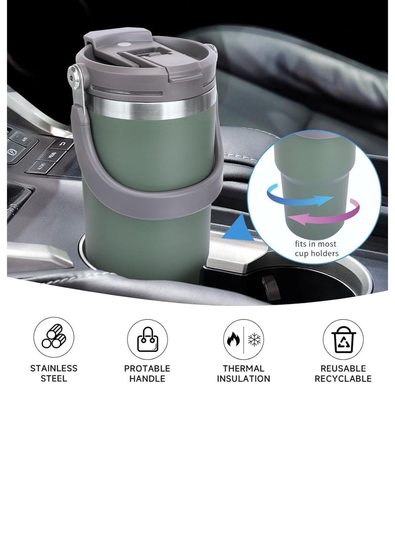 TYESO 1200ml Vacuum Insulated Tumbler 40oz Stainless Steel Travel Mug with Handle & Lid – Double Wall Thermal Water Bottle for Hot & Cold Drinks, Leakproof Large Capacity Cup – Green - Image 5